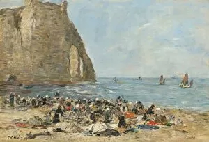 Normandy Gallery: Washerwomen on the Beach of Etretat, 1894. Creator: Eugene Louis Boudin