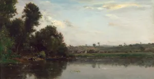 Washerwomen Prints: Washerwomen at the Oise River near Valmondois, 1865. Creator: Charles Francois Daubigny