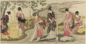 Mortar And Pestle Prints: Washing Cloth in a Stream, c. 1797. Creator: Utagawa Toyokuni I