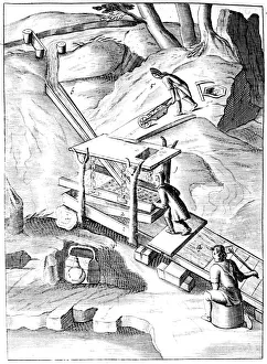 Metal Industry Prints: Washing ore to extract gold, 1683