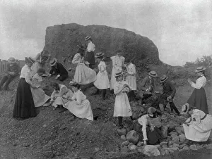 Washington, D.C. public schools field trip - 3rd Div. children examining rocks, (1899?). Creator: Frances Benjamin Johnston