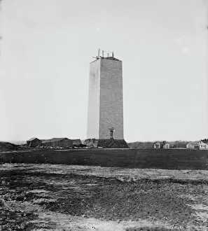 Construction Site Gallery: Washington Monument as it stood for 25 years, ca. 1860. Creator: Mathew Brady