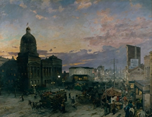 Indiana Prints: Washington Street, Indianapolis at Dusk, 1892-1895. Creator: Theodor Groll