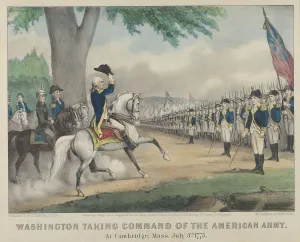 Currier And Ives Prints: Washington Taking Command of the American Army - At Cambridge, Massachusetts, July 3rd