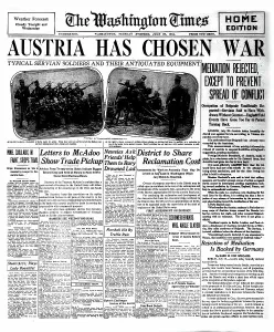 1914 Prints: The Washington Times Front Page from July 28th
