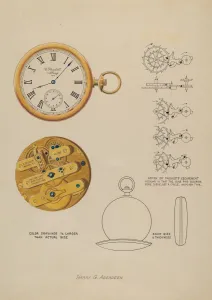Numeral Prints: Watch and Case, c. 1937. Creator: Harry G Aberdeen