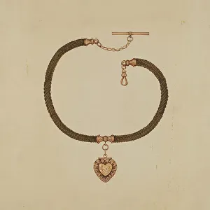 Heart Shape Prints: Watch Fob with Human Hair Chain, c. 1936. Creator: Kathryn Uhl
