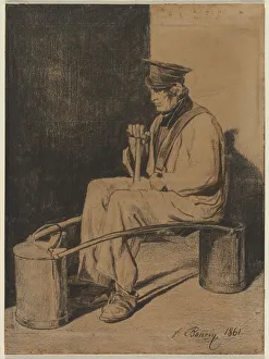 François Bonvin Prints: Water Carrier Seated on His Yoke, 1861. Creator: Francois Bonvin (French, 1817-1887)