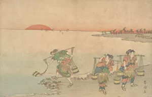 Yoke Gallery: Three Water Carriers at the Shore, late 18th century. Creator: Katsukawa Shunko