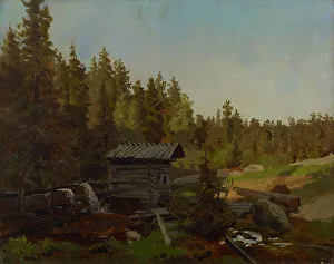 Gustaf Werner Holmberg Prints: A water mill in a Finnish forest, 1857. Creator: Werner Holmberg
