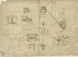 Brown Indian Ink On Paper Gallery: Water pumps, c. 1480. Creator: Leonardo da Vinci (1452-1519)