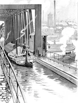Water spanned by water: the Bridgewater Canal crossing the Manchester Ship Canal, 1909. Creator: Samuel Begg