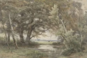 Water under trees at the end of a forest, 1835-1877. Creator: Jan Willem van Borselen
