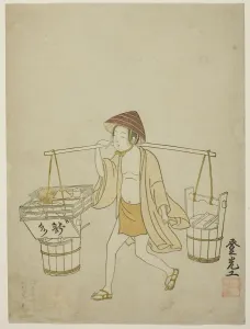 Chuban Surimono Gallery: A water vendor, 1765. Creator: Suzuki Harunobu
