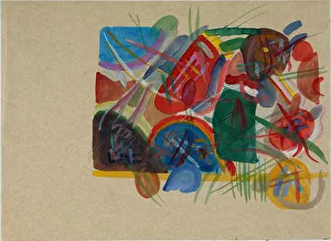 Watercolor With forest and rainbow, 1913. Creator: Kandinsky