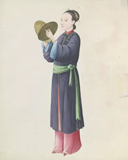 Cymbals Gallery: Watercolour of musician playing bo (tongbo), late 18th century. Creator: Unknown