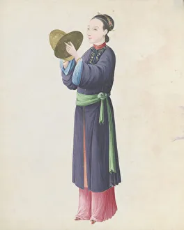 Cymbals Gallery: Watercolour of musician playing bo (tongbo), late 18th century. Creator: Unknown