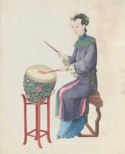 Watercolour of musician playing drum, late 18th century. Creator: Unknown