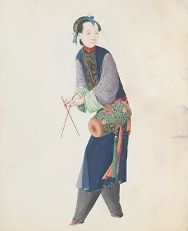 Watercolour of musician playing drum, late 18th century. Creator: Unknown