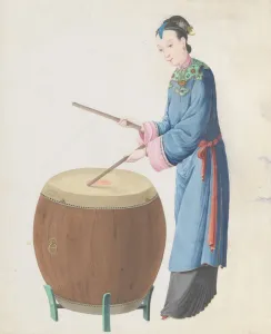 Watercolour of musician playing jingu, late 18th century. Creator: Unknown