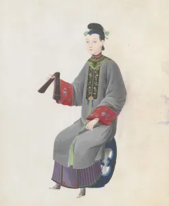 Percussion Prints: Watercolour of musician playing paiban, late 18th century. Creator: Unknown