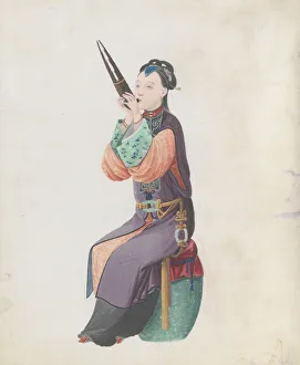 Watercolour of musician playing sheng, late 18th century. Creator: Unknown Watercolour of musician playing sheng, late 18th century. Creator: Unknown