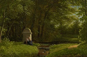 Clearing Prints: Watercourse by forest clearing with altar dedicated to Love in the northern park at Ermenonville