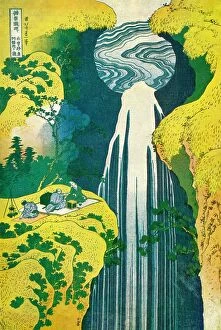 Waterfall Collection: The waterfall of Amida behind the Kiso Road, c1832. (1925). Artist: Hokusai