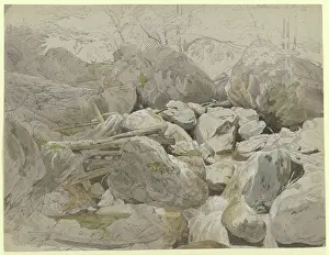 Boulders Prints: Waterfall between boulders, 1834. Creator: Carl Morgenstern