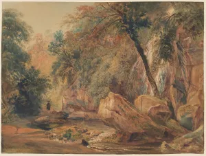 Peter De Windt Prints: Waterfall in the Dingle at Badger Hall, probably 1841. Creator: Peter de Wint