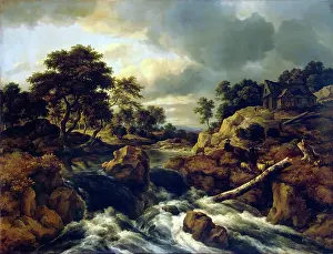 Waters Edge Prints: Waterfall in a hilly landscape, 1660. Creator: Jacob van Ruisdael