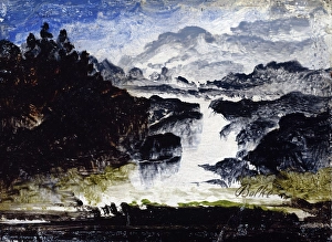 Oil On Paper Prints: A Waterfall, probably 1860s. Creator: Peder Balke