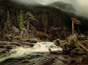 Rocky Landscape Prints: Waterfall in Telemark. Artist: Cappelen, August (1827-1852)
