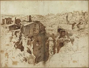 Garden Feature Prints: The Waterfall and Town of Tivoli. Creator: Gaspar van Wittell