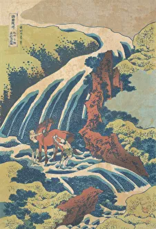Katsushika Prints: The Waterfall Where Yoshitsune Washed His Horse at Yoshino in Yamato Province (Washu Y