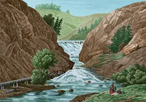 New York Prints: Waterfalls at Mount Ida, United States, 1837, (1850). Creator: Jacques Gerard Milbert