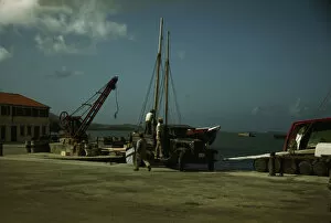 Cranes Gallery: Along the waterfront, Christiansted, Saint Croix, Virgin Islands, 1941. Creator: Jack Delano