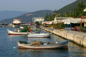 Kefalonia Prints: Waterfront at Sami, Kefalonia, Greece