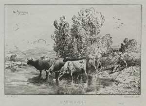 Charlesemile Jacque French Prints: The Watering Place. Creator: Charles-Emile Jacque (French, 1813-1894)