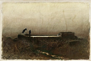 Ladislav Prints: Watering Place with Ravens, 1878. Creator: Ladislav Mednyanszky