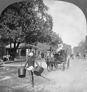 Watering Can Gallery: Watering the streets of Rangoon, Burma, 1908. Artist: Stereo Travel Co