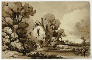 James Robertson Prints: Watermill Beside Stream, with Clothes on Line, n.d. Creator: James Robertson