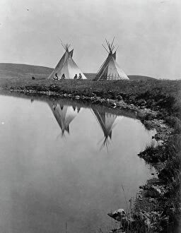 Pond Collection: At the water's edge-Piegan, c1910. Creator: Edward Sheriff Curtis