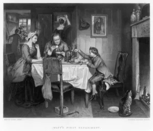 Boiling Prints: Watts First Experiment, 18th century, (c1870). Artist: Herbert Bourne