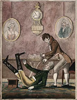 Extraction Prints: A wealthy patient falls over having a tooth extracted with vigour by a fashionable dentist