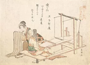 Loom Gallery: The Weaving Factory, ca. 1802. Creator: Hokusai