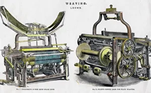 Mechanisation Prints: Weaving looms, 19th century