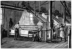 Weaving shed fitted with Jacquard power looms, c1880. Artist: Unknown Weaving shed fitted with Jacquard power looms, c1880. Artist: Unknown