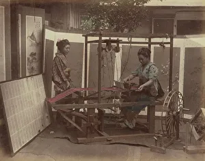 Textiles Worker Prints: Weaving Sillk, 1870s-1890s. Creator: Kusakabe Kimbei