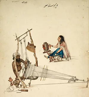 Company School Prints: Weaving and Spinning, c. 1860. Creator: Kehar Singh (Indian)